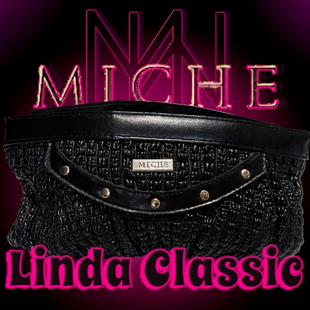 MICHE Classic Linda Shell | Puckered Black Faux Leather | Doubles as Clutch